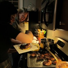 Meredith Plating the Coq au Vin and Potato Puree